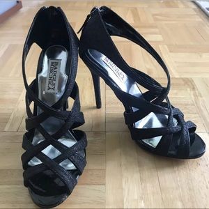 Badgley Mischka Glitter Black Strappy Heels